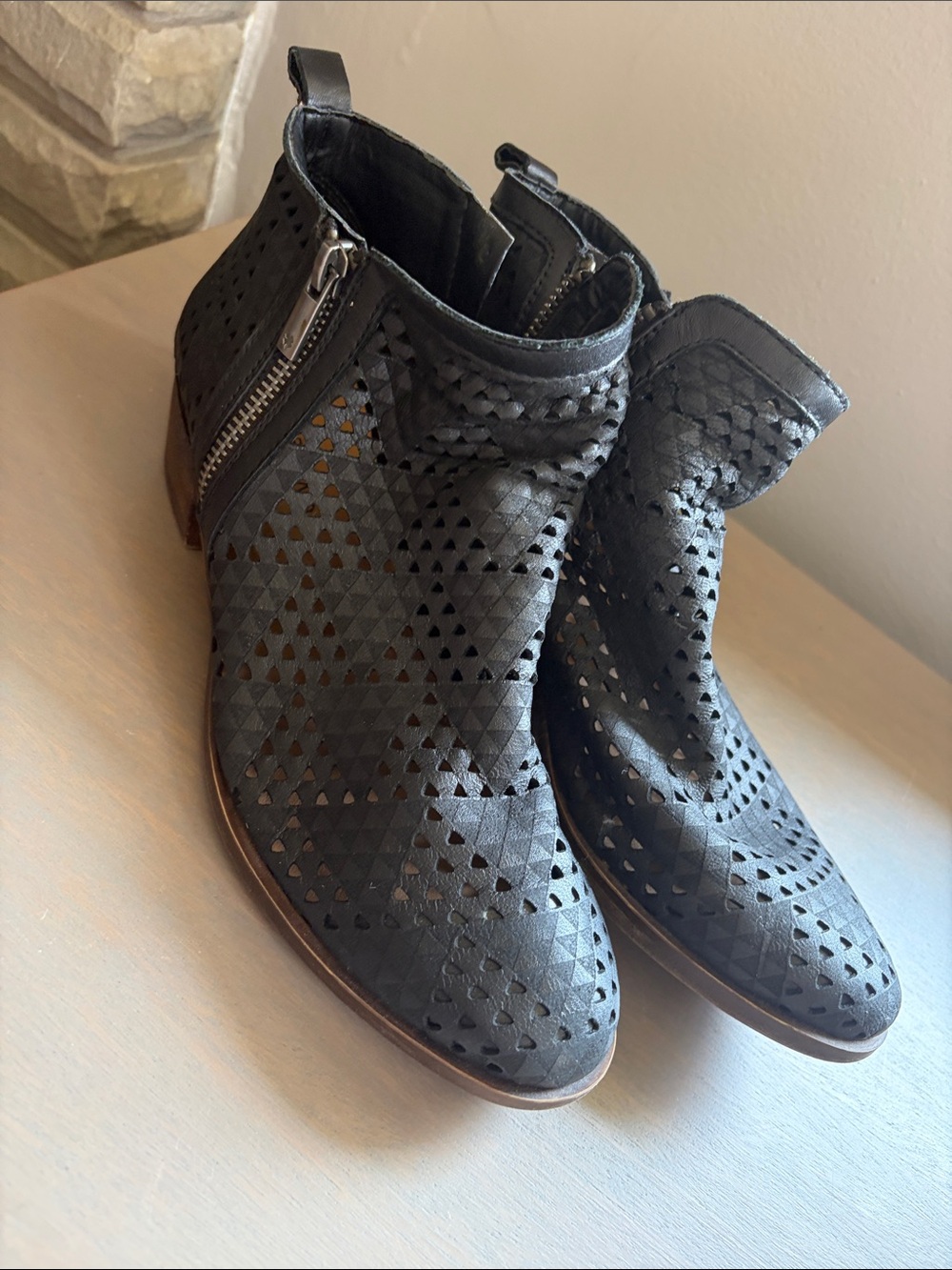 lucky Brand Black Perforated Women's Ankle Boots, size 7.5